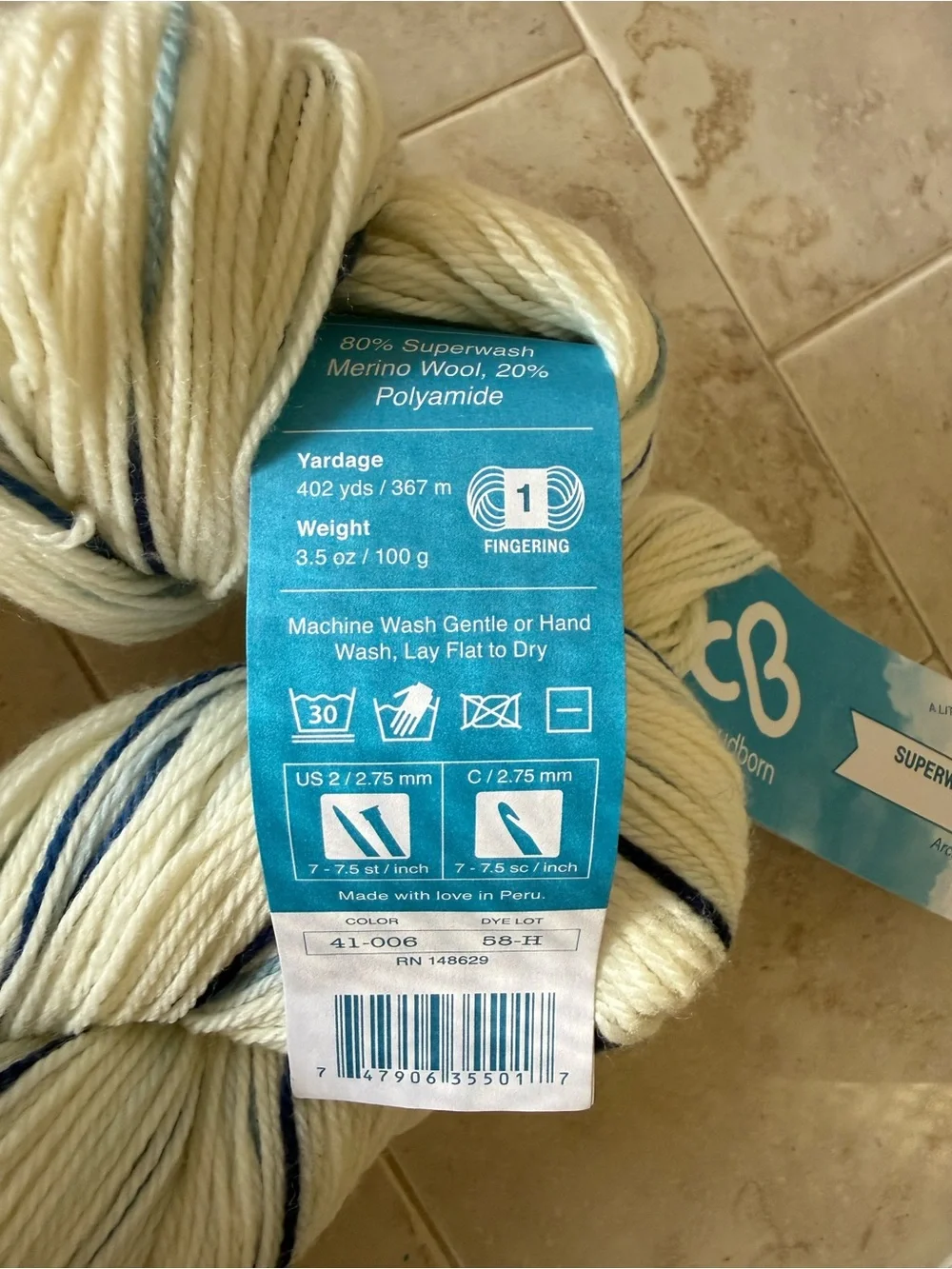 Superwash Merino Sock Splash Yarn - Arctic Ocean (Cream with Blue)